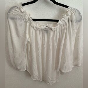 White Puff Sleeve Ruched Blouse